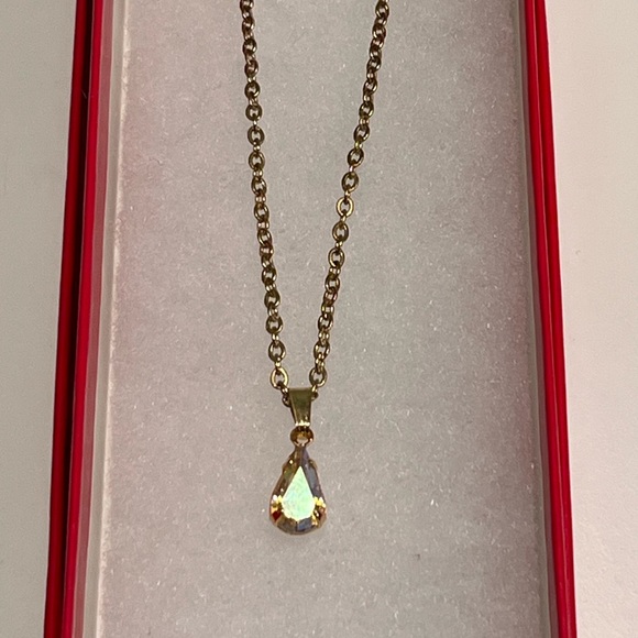 New! Swarovski Teardrop Pendant Necklace - Clear Crystal / Gold - Picture 1 of 1